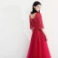 Bling Bling Fall Burgundy Evening Dresses  2018 A-Line / Princess V-Neck 1/2 Sleeves Glitter Tulle Beading Rhinestone Floor-Length / Long Ruffle Backless Formal Dresses