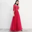 Bling Bling Fall Burgundy Evening Dresses  2018 A-Line / Princess V-Neck 1/2 Sleeves Glitter Tulle Beading Rhinestone Floor-Length / Long Ruffle Backless Formal Dresses
