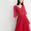 Bling Bling Fall Burgundy Evening Dresses  2018 A-Line / Princess V-Neck 1/2 Sleeves Glitter Tulle Beading Rhinestone Floor-Length / Long Ruffle Backless Formal Dresses