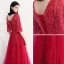 Bling Bling Fall Burgundy Evening Dresses  2018 A-Line / Princess V-Neck 1/2 Sleeves Glitter Tulle Beading Rhinestone Floor-Length / Long Ruffle Backless Formal Dresses