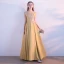 Chic / Beautiful Yellow See-through Evening Dresses  2018 A-Line / Princess Scoop Neck Cap Sleeves Appliques Lace Floor-Length / Long Ruffle Formal Dresses