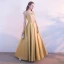 Chic / Beautiful Yellow See-through Evening Dresses  2018 A-Line / Princess Scoop Neck Cap Sleeves Appliques Lace Floor-Length / Long Ruffle Formal Dresses