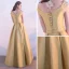 Chic / Beautiful Yellow See-through Evening Dresses  2018 A-Line / Princess Scoop Neck Cap Sleeves Appliques Lace Floor-Length / Long Ruffle Formal Dresses