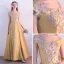 Chic / Beautiful Yellow See-through Evening Dresses  2018 A-Line / Princess Scoop Neck Cap Sleeves Appliques Lace Floor-Length / Long Ruffle Formal Dresses