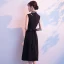 Modest / Simple Black Evening Dresses  2018 A-Line / Princess Scoop Neck Sleeveless Sash Tea-length Formal Dresses
