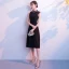 Modest / Simple Black Evening Dresses  2018 A-Line / Princess Scoop Neck Sleeveless Sash Tea-length Formal Dresses
