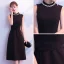 Modest / Simple Black Evening Dresses  2018 A-Line / Princess Scoop Neck Sleeveless Sash Tea-length Formal Dresses