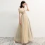 Élégant Champagne Robe De Soirée 2018 Princesse De l'épaule Manches Courtes Paillettes Perlage Ceinture Longue Volants Dos Nu Robe De Ceremonie