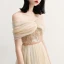 Élégant Champagne Robe De Soirée 2018 Princesse De l'épaule Manches Courtes Paillettes Perlage Ceinture Longue Volants Dos Nu Robe De Ceremonie
