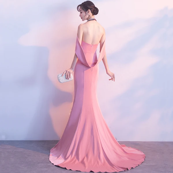 Sexy Rose Bonbon Robe De Soirée 2017 Trompette / Sirène Métal Titulaire Sans Manches Tribunal Train Dos Nu Robe De Ceremonie