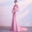 Sexy Rose Bonbon Robe De Soirée 2017 Trompette / Sirène Métal Titulaire Sans Manches Tribunal Train Dos Nu Robe De Ceremonie