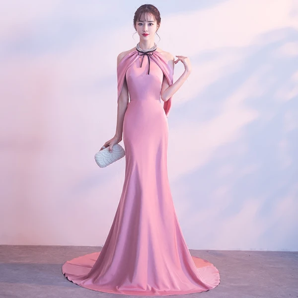 Sexy Rose Bonbon Robe De Soirée 2017 Trompette / Sirène Métal Titulaire Sans Manches Tribunal Train Dos Nu Robe De Ceremonie
