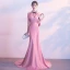 Sexy Rose Bonbon Robe De Soirée 2017 Trompette / Sirène Métal Titulaire Sans Manches Tribunal Train Dos Nu Robe De Ceremonie