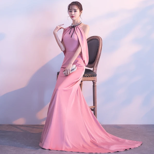 Sexy Rose Bonbon Robe De Soirée 2017 Trompette / Sirène Métal Titulaire Sans Manches Tribunal Train Dos Nu Robe De Ceremonie