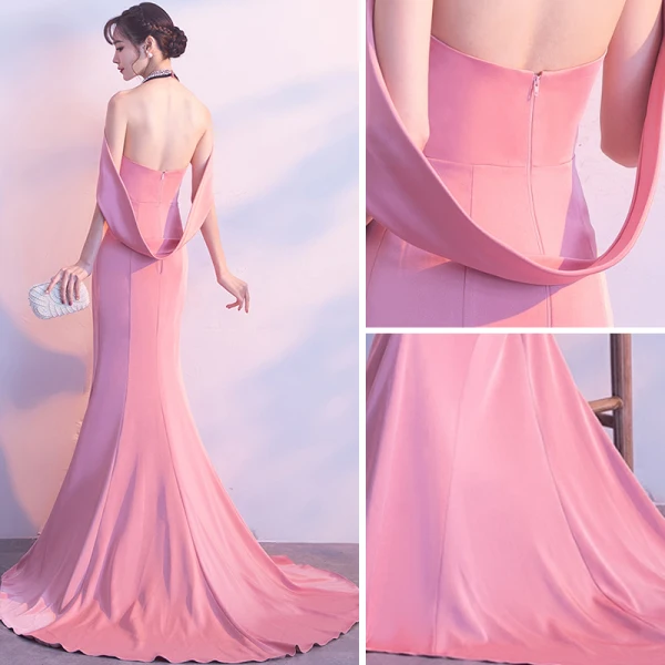 Sexy Rose Bonbon Robe De Soirée 2017 Trompette / Sirène Métal Titulaire Sans Manches Tribunal Train Dos Nu Robe De Ceremonie