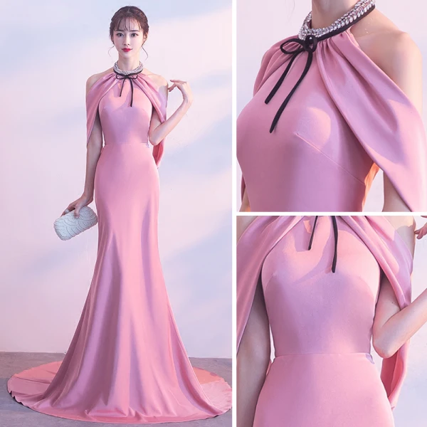 Sexy Rose Bonbon Robe De Soirée 2017 Trompette / Sirène Métal Titulaire Sans Manches Tribunal Train Dos Nu Robe De Ceremonie