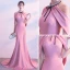 Sexy Rose Bonbon Robe De Soirée 2017 Trompette / Sirène Métal Titulaire Sans Manches Tribunal Train Dos Nu Robe De Ceremonie