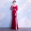 Chic / Beautiful Burgundy Evening Dresses  2018 Trumpet / Mermaid V-Neck 3/4 Sleeve Appliques Pierced Lace Split Front Floor-Length / Long Formal Dresses