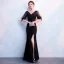 Chic / Beautiful Burgundy Evening Dresses  2018 Trumpet / Mermaid V-Neck 3/4 Sleeve Appliques Pierced Lace Split Front Floor-Length / Long Formal Dresses