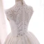 Vintage / Retro Ivory Wedding Dresses 2018 Ball Gown High Neck Sleeveless Appliques Pierced Lace Beading Pearl Cathedral Train Ruffle
