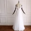 Modest / Simple White Wedding Dresses 2018 A-Line / Princess Off-The-Shoulder Short Sleeve Backless Appliques Lace Floor-Length / Long Ruffle