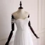 Modest / Simple White Wedding Dresses 2018 A-Line / Princess Off-The-Shoulder Short Sleeve Backless Appliques Lace Floor-Length / Long Ruffle