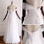 Modest / Simple White Wedding Dresses 2018 A-Line / Princess Off-The-Shoulder Short Sleeve Backless Appliques Lace Floor-Length / Long Ruffle