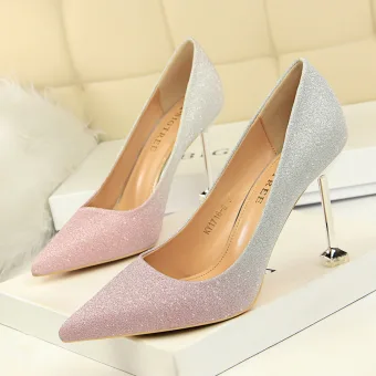 Fashion Blushing Pink Gradient Color Evening Party Pumps 2022 Sequins 9 Cm Stiletto Heels Pointed Toe Pumps High Heels