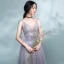 Sexy Gris Robe De Soirée 2017 Princesse V-Cou épaules Sans Manches Appliques En Dentelle Noeud Ceinture Train De Balayage Dos Nu Robe De Ceremonie