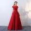 Chic / Belle Rouge Percé Robe De Soirée 2017 Princesse Encolure Dégagée Manches Courtes Appliques Fleur Perle Perlage Ceinture Longue Dos Nu Robe De Ceremonie