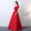 Chic / Belle Rouge Percé Robe De Soirée 2017 Princesse Encolure Dégagée Manches Courtes Appliques Fleur Perle Perlage Ceinture Longue Dos Nu Robe De Ceremonie