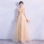 Élégant Doré Robe De Soirée 2018 Empire V-Cou 3/4 Manches Appliques En Dentelle Paillettes Perlage Ceinture Longue Volants Dos Nu Robe De Ceremonie