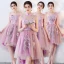 High Low Lilac Bridesmaid Dresses 2018 A-Line / Princess Sash Embroidered Asymmetrical Ruffle Backless Wedding Party Dresses