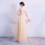 Élégant Doré Robe De Soirée 2018 Empire V-Cou 3/4 Manches Appliques En Dentelle Paillettes Perlage Ceinture Longue Volants Dos Nu Robe De Ceremonie