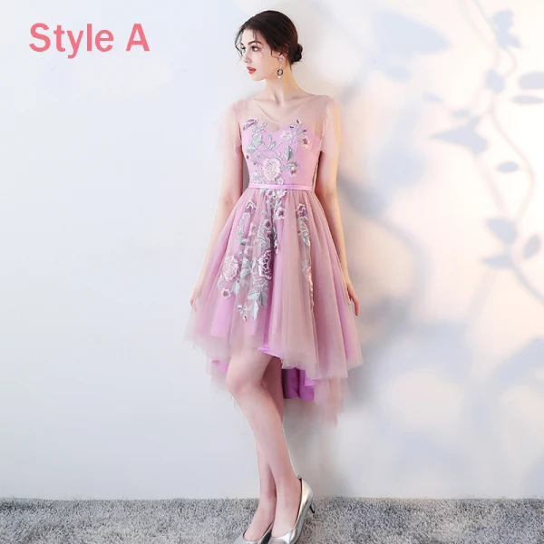 High Low Lilac Bridesmaid Dresses 2018 A-Line / Princess Sash Embroidered Asymmetrical Ruffle Backless Wedding Party Dresses