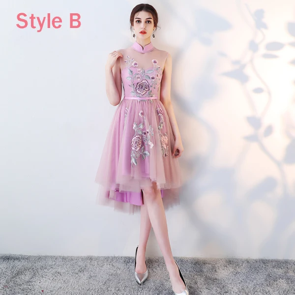 High Low Lilac Bridesmaid Dresses 2018 A-Line / Princess Sash Embroidered Asymmetrical Ruffle Backless Wedding Party Dresses