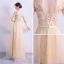Élégant Doré Robe De Soirée 2018 Empire V-Cou 3/4 Manches Appliques En Dentelle Paillettes Perlage Ceinture Longue Volants Dos Nu Robe De Ceremonie