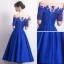 Modern / Fashion Royal Blue Pierced Homecoming Graduation Dresses 2017 A-Line / Princess Scoop Neck 1/2 Sleeves Appliques Lace Beading Crystal Tea-length Backless Formal Dresses