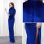 Chinesischer Stil Königliches Blau Wildleder Abendkleider 2018 Mermaid Stehkragen 1/2 Ärmel Applikationen Mit Spitze Gespaltete Front Lange Festliche Kleider