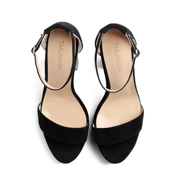 Fashion Black Street Wear Summer Womens Sandals 2022 Ankle Strap 12 cm Thick Heels Open / Peep Toe Sandals High Heels