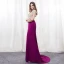 Modern Fuchsia Avondjurken 2018 Trompet / Zeemeermin V-Hals Korte Mouwen Kralen Rhinestone Sweep Trein Gelegenheid Jurken