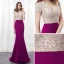 Modern Fuchsia Avondjurken 2018 Trompet / Zeemeermin V-Hals Korte Mouwen Kralen Rhinestone Sweep Trein Gelegenheid Jurken