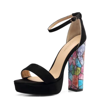 Fashion Black Street Wear Summer Womens Sandals 2022 Ankle Strap 12 Cm Thick Heels Open Peep Toe Sandals High Heels