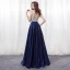 Modern / Fashion Navy Blue Prom Dresses 2018 A-Line / Princess V-Neck Sleeveless Strapless Beading Rhinestone Floor-Length / Long Backless Formal Dresses