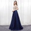 Modern / Fashion Navy Blue Prom Dresses 2018 A-Line / Princess V-Neck Sleeveless Strapless Beading Rhinestone Floor-Length / Long Backless Formal Dresses