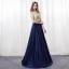 Modern / Fashion Navy Blue Prom Dresses 2018 A-Line / Princess V-Neck Sleeveless Strapless Beading Rhinestone Floor-Length / Long Backless Formal Dresses