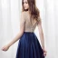 Modern / Fashion Navy Blue Prom Dresses 2018 A-Line / Princess V-Neck Sleeveless Strapless Beading Rhinestone Floor-Length / Long Backless Formal Dresses