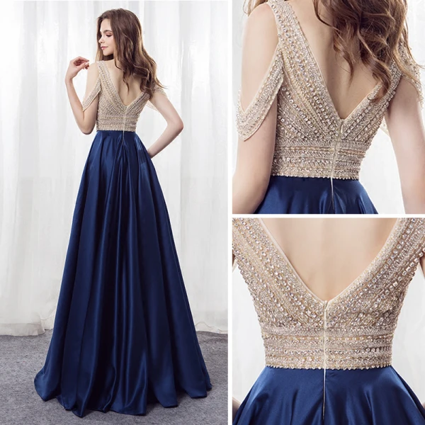 Modern Fashion Navy Blue Prom Dresses 2018 A-Line Princess V-Neck Sleeveless Strapless Modern Fashion Navy Blue Prom Dresses 2018 A-Line Princess V-Neck Sleeveless Strapless
