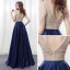 Modern / Fashion Navy Blue Prom Dresses 2018 A-Line / Princess V-Neck Sleeveless Strapless Beading Rhinestone Floor-Length / Long Backless Formal Dresses