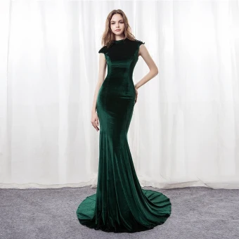 Moderne Mode Vert Foncé Daim Percé Robe De Soirée 2018 Trompette Sirène Col Haut Sans Manches Paillettes Tribunal Train Dos Nu Robe De Ceremonie